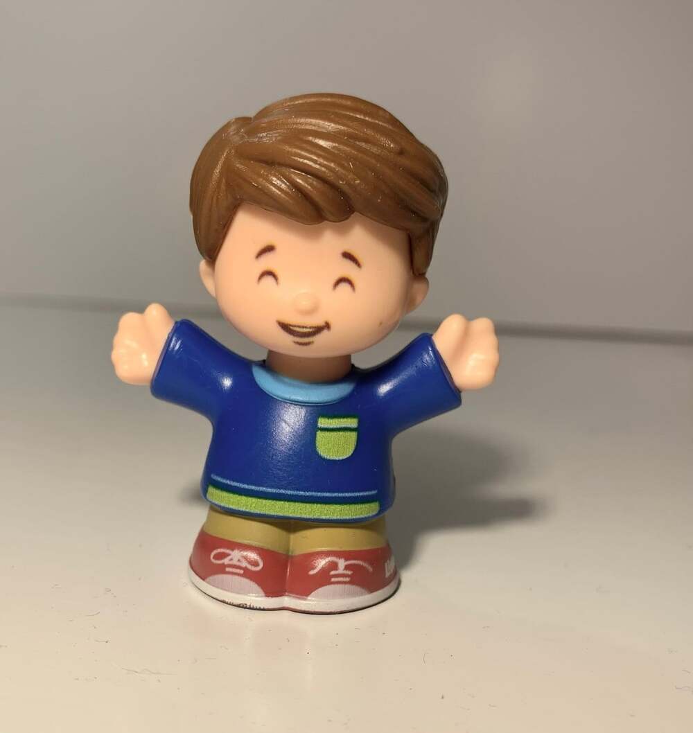 Fisher Price Little People Brown Hair School Boy Smile Laughing Blue Shirt
